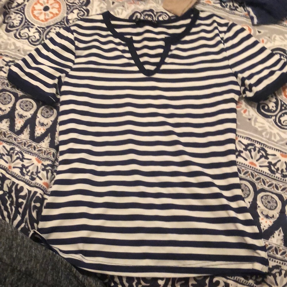 Shein XS White and Navy Blue Stripped